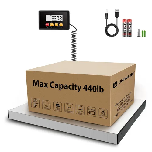 Vista 9 de 440 lb Escala postal digital de 10 g de precisión para envíos de paquetes con LCD retroiluminada, plataforma de acero aleado, alimentación por