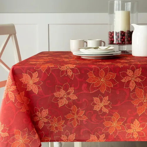 Vista 2 de Benson Mills Mantel rectangular de tela con estampado de volutas de Pascua para invierno, vacaciones y Navidad (60 x 120 pulgadas, rectangular, rojo)