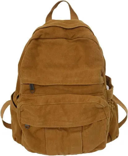 Vista 8 de GAXOS Mochila para laptop para mujer, mochila de lona de viaje para mujer, mochila estética vintage para la escuela, Negro, Mochilas de mochila
