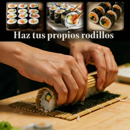 Vista 6 de MIUQILAIY Alfombrilla de bambú para sushi de 9.5"x9.5", rodillo para kimbap (2 PIEZAS)