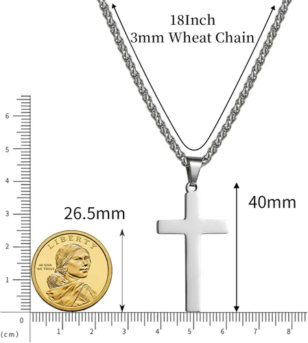 Vista 3 de RS Collar de cruz para hombres, niños y mujeres, de 16 a 24 pulgadas, cadena colgante de cruz de acero inoxidable, regalo religioso, Acero