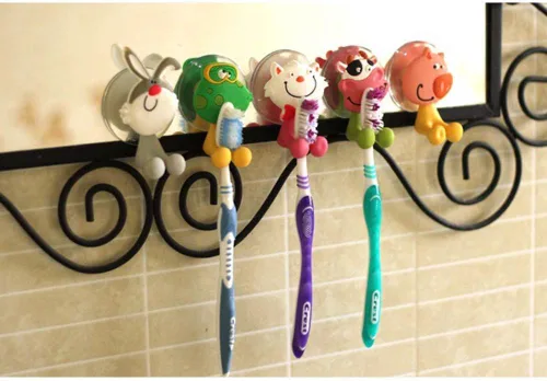 Vista 4 de 5 soportes para cepillos de dientes para niños, lindos animales de dibujos animados, montados en la pared, para niños, niñas, adultos, resistentes