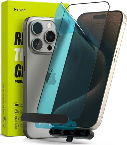 Vista 10 de Ringke Vidrio de cubierta completa [súper fácil de instalar] compatible con iPhone 15, compatible con fundas, inastillable, dureza 9H, vidrio
