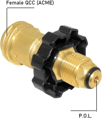 Vista 4 de Joywayus Adaptador universal de tanque de propano que convierte POL a QCC1 / Tipo 1, dispositivo de seguridad de control de válvula de latón