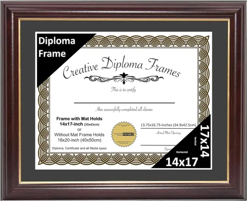 Vista 17 de Creative Picture Frames Marco para Diploma de Caoba con Borde Dorado de 12x16 pulgadas con Vidrio y Paspartú Negro y Colgadores de Pared Instalados