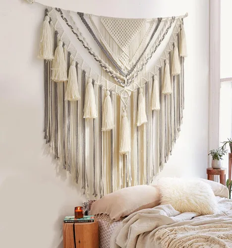 Vista 11 de Jakalin Decoración grande de macramé para colgar en la pared, paneles bohemios, hechos a mano, arte de pared para sala de estar, dormitorio