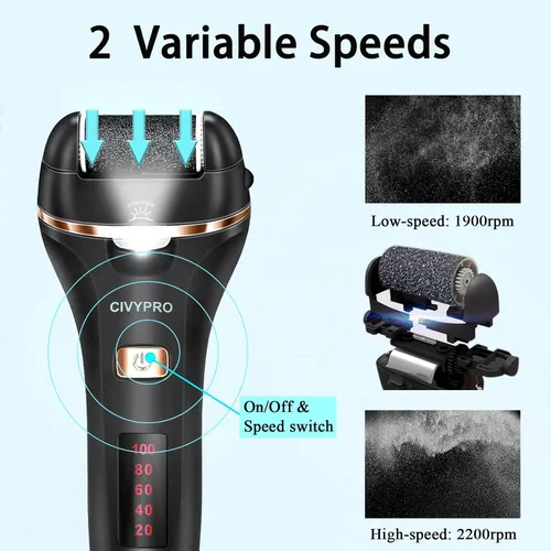 Vista 4 de Removedor eléctrico de callos de pies, largo tiempo de servicio, lima electrónica recargable para pies, regalo ideal, herramientas de pedicura Negro