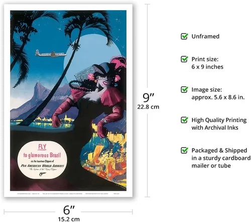 Vista 2 de Rio Brazil - Pan Am (PAA) - The Carnaval of Brazil Poster Print Vintage Airline Travel Poster, by Mark Von Arenburg, c.1940s, poster print