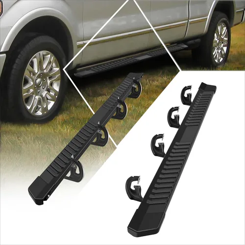 Vista 2 de (2 piezas) Estribos de aluminio negro de 6 pulgadas, escalones laterales, barras Nerf compatibles con Ford F150 Crew Cab 04-14 Alulminum Negro