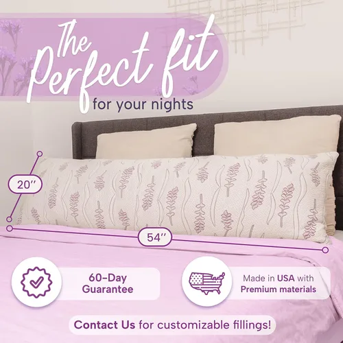 Vista 2 de Almohada de cuerpo completo de lujo lavanda para adultos, espuma viscoelástica suave y transpirable, larga para dormir, dormir de lado, incluye