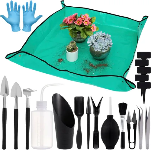 Vista 8 de Juego de 20 herramientas de jardinería pequeñas, regalos para mujeres principiantes, juego de herramientas de mano de jardín para trasplante de Azul