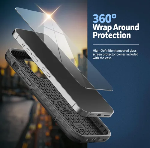 Vista 3 de ENCASED Funda a prueba de golpes compatible con iPhone 14, funda ultra protectora resistente para teléfono, serie Rebel (negro)