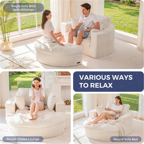 Vista 3 de MAXYOYO Sofá redondo de gran tamaño, silla deshuesada con otomana Puffinest Style Beige