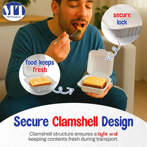 Vista 3 de MT Products White Cake Slice Contenedor de 6 x 6 x 3 pulgadas, contenedor desechable para alimentos, paquete de 30