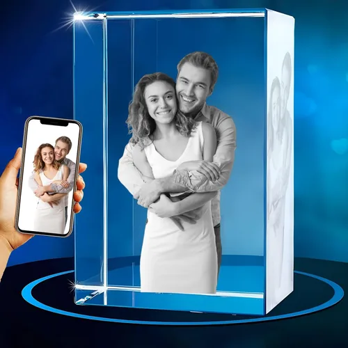 Vista 9 de Marco de fotos de cristal 3D personalizado con luz nocturna para mascotas conmemorativo con mis fotos, regalo de aniversario de Navidad