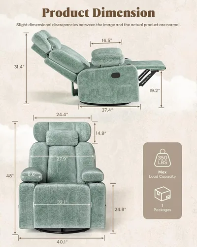 Vista 2 de Silla mecedora para guardería con reposabrazos ajustable, reposacabezas Verde