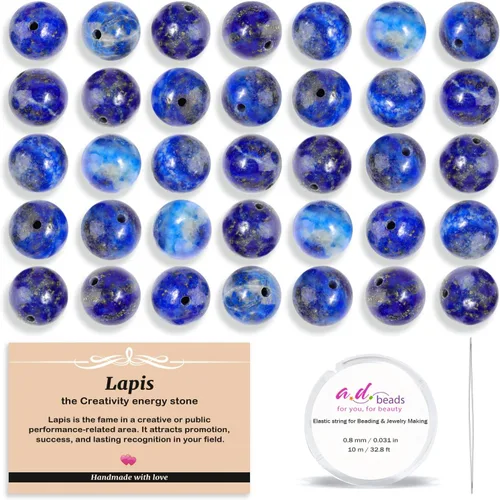 Vista 32 de AD Beads 200 cuentas redondas naturales de 7 chakras de 0.157 pulgadas (0.157 in), piedras preciosas de energía curativa, kit de joyería