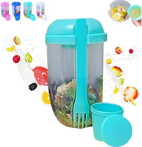 Vista 7 de Fresh Salad to Go - Juego de recipientes para ensalada con tenedor y soporte para aderezo de ensalada, recipiente de ensalada saludable, desayuno