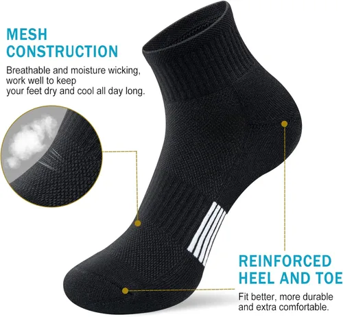 Vista 5 de WISVOOO Calcetines de tobillo para mujer, corte bajo, para correr, atléticos, acolchados, Negro