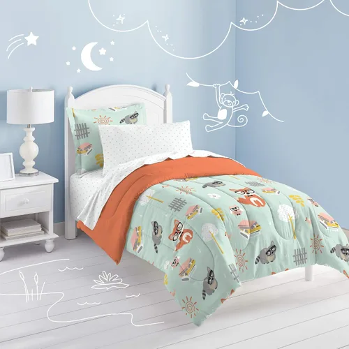 Vista 53 de Dream Factory Dinosaur Blocks - Juego de edredón de microfibra ultrasuave para niños, color azul, tamaño individual Bloques de dinosaurios azules