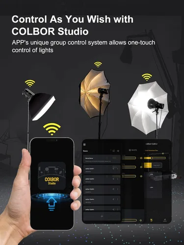 Vista 12 de Luz de video, Colbor CL100X 110W Luz de video bicolor 2700K-6500K CRI97+COB Aluminio continuo con montaje Bowens APP Control 10 Efecto de luz