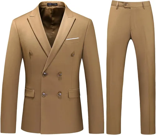 Vista 10 de KUDORO Trajes de doble botonadura para hombre, traje de esmoquin de 2 Negro
