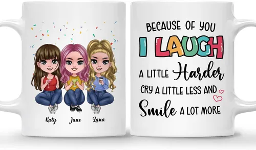 Vista 10 de Gossby Taza de café personalizada de la amistad, regalo personalizado Besites para mujeres con diseño de muñeca, nombre, cita – cumpleaños, Navidad