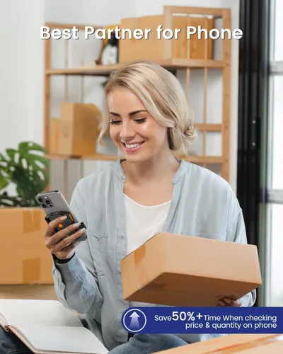 Vista 7 de Eyoyo Bluetooth Escáner de Código de Barras Inalámbrico: Lector de Código de Barras 1D Portátil con Clip para la Parte Trasera del Teléfono