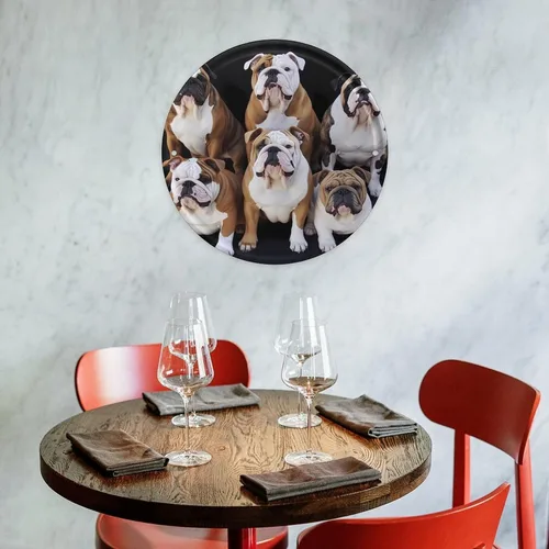 Vista 8 de Circular Metal Wall Art Iron Wall Hanging - English Bulldogs Vintage Industrial Tin Sign with Pre-Drilled Holes, Retro Round Metal Art for Bar