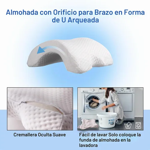 Vista 4 de Almohada para dormir para parejas, almohada arqueada de espuma viscoelástica en forma de U con agujero de brazo, proporciona comodidad y apoyo