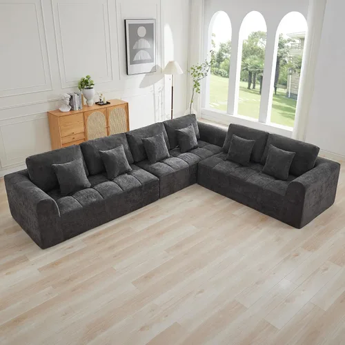 Vista 50 de Sofás seccionales modulares de 110 pulgadas para sala de estar, sofá seccional comprimido sin hueso, sofá de espuma viscoelástica tapizado de 3 Beige