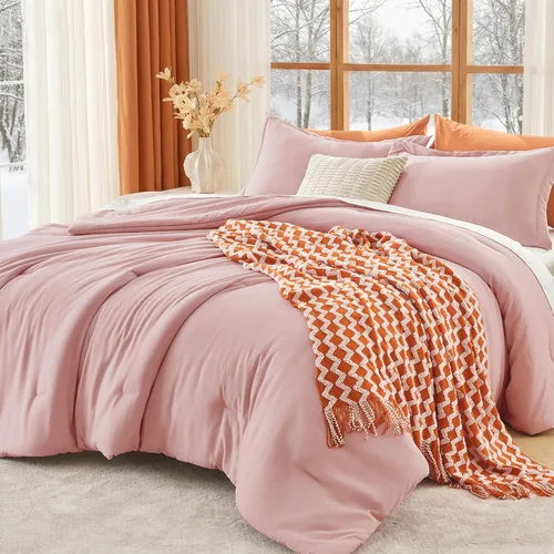 Vista 13 de MUXHOMO Juego de edredón beige tamaño individual/individual XL, ropa de cama alternativa ultrasuave para todas las estaciones. El juego de cama