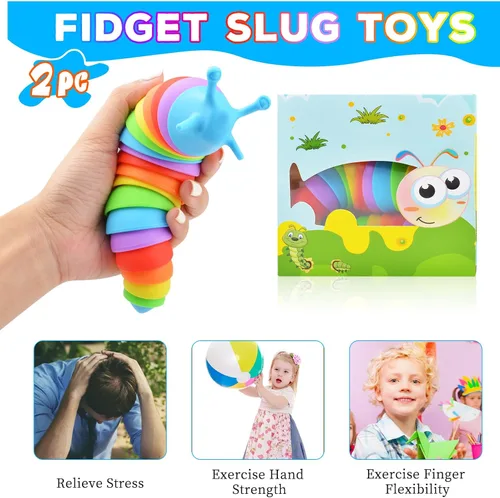 Vista 4 de Cevioce Juguete Fidget de Babosa, Juguete Sensorial Fidget de Babosa para Niños y Adultos, 2 Piezas de Lindos Juguetes Sensoriales Articulados en 3D
