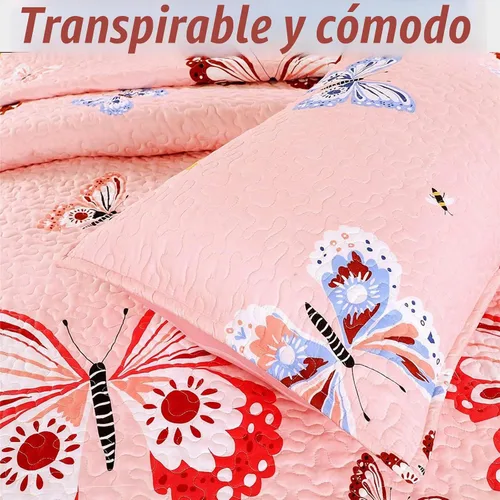 Vista 5 de Cozy Line Home Fashions Juego de colcha reversible de microfibra rosa para niñas (mariposas, tamaño individual, 2 piezas)