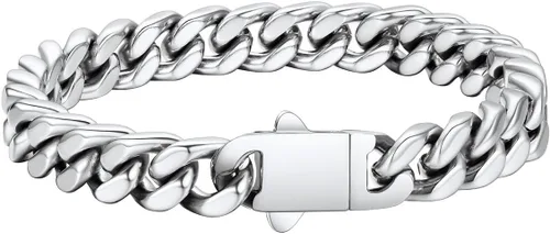Vista 12 de FaithHeart - Pulsera de eslabones cubanos para hombre, acero inoxidable chapado en plata/negro/oro de 14 quilates, pulseras de eslabones