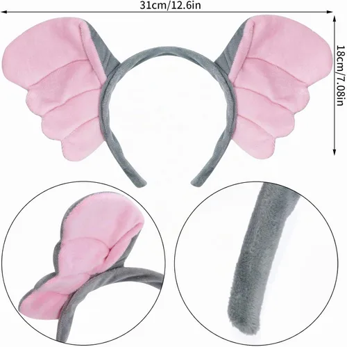 Vista 2 de Dxhycc Conjunto de disfraz de elefante gris, diadema con orejas de elefante, corbatín y cola de tutú para disfraz de animales, kit de disfraz