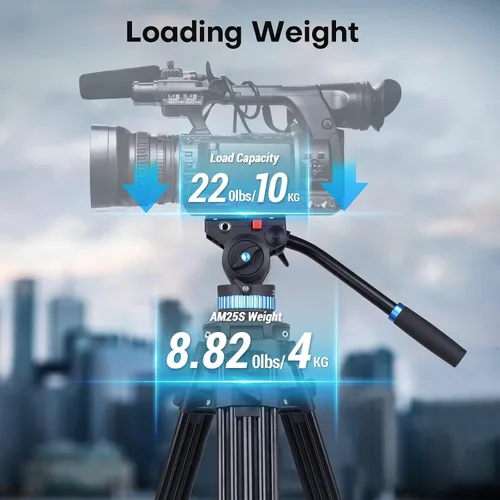 Vista 6 de SIRUI AM-25S Trípode de Video, 74.8" Trípode Profesional de Servicio Pesado con Cabezal Fluido de Amortiguación Ajustable para Videocámara, Cámaras