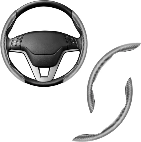 Vista 20 de Amiss 3 piezas de cubierta de volante de fibra de carbono antideslizante, diseño de mariposa impermeable y segmentado, protector de rueda para Negro