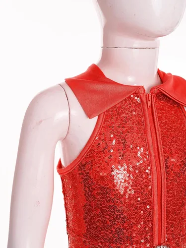 Vista 18 de JEATHA Mono de discoteca hippie brillante de los años 70 para niñas y niñas, con lentejuelas brillantes, disfraz de baile funky