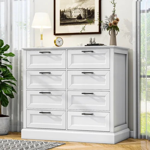 Vista 11 de biukpci Cómoda blanca con 5 cajones, almacenamiento vertical para dormitorio, cómoda alta de madera para pasillo, cómoda alta de madera con cajones