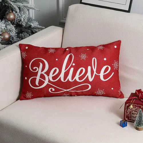 Vista 4 de wyooxoo Fundas de almohada navideñas de 12 x 20 pulgadas, decoraciones navideñas rojas, fundas de almohada lumbares rojas, fundas de almohada