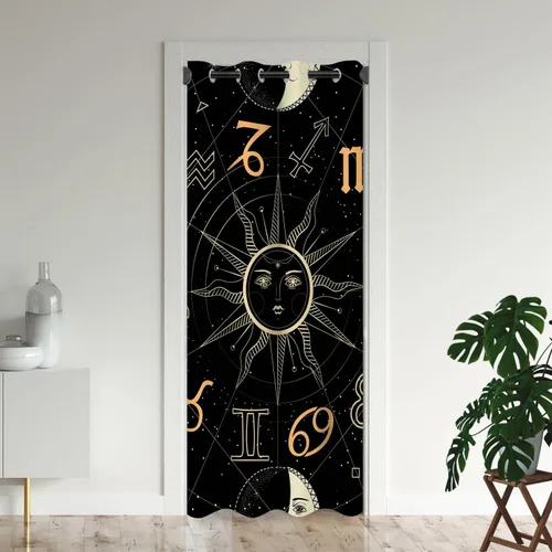 Vista 7 de Cortinas opacas de fantasía bohemias para puertas, diseño de luna mística, estrellas, tribal, para armario de dormitorio de niños, con ojales