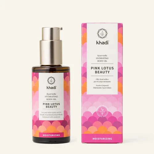 Vista 2 de khadi PINK LOTUS BEAUTY Aceite corporal hidratante ayurvédico, aceite sensual equilibrante e hidratante, 100% a base de plantas y natural, 3.38