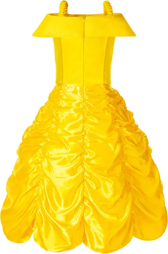 Vista 3 de Funna Disfraz de Bella para niñas, vestido de princesa en capas con hombros descubiertos y accesorios