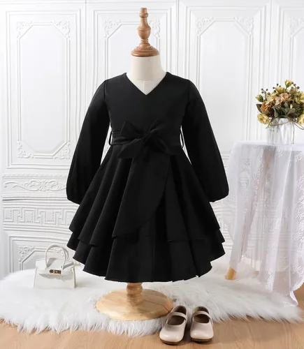 Vista 3 de Vestido elegante de manga larga para niñas con cremallera 4-13 años
