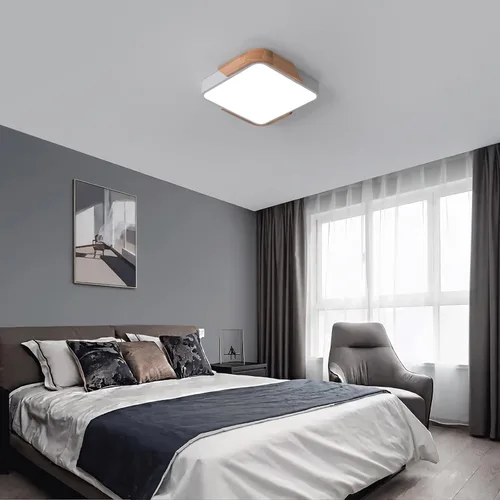 Vista 6 de Lámpara de Techo, LED de Montaje Empotrado de 24W, Luminaria Moderna de Madera Plafón para Dormitorio, Sala de Estar, 12 Pulgadas, Blanco Frío 6500K