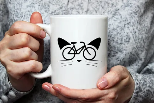 Vista 3 de Fonhark - Taza de gato de bicicleta, divertido gato en una bicicleta, taza de bicicleta de gatito, taza de café novedosa de 11 onzas