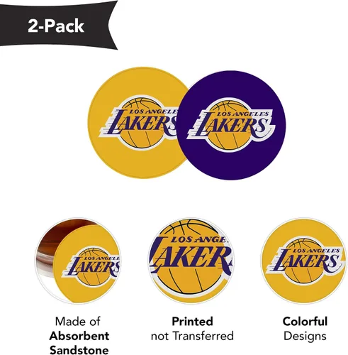 Vista 2 de Desert Cactus Los Angeles Lakers - Juego de 2 posavasos absorbentes de la Lakers de la Lakers de la NBA Basketball League