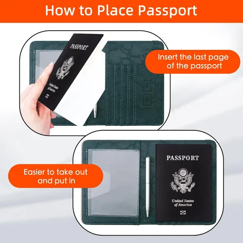 Vista 8 de WALNEW Soporte para pasaporte para viajes, funda de pasaporte RFID para mujeres y hombres, funda de piel sintética para pasaporte con soporte