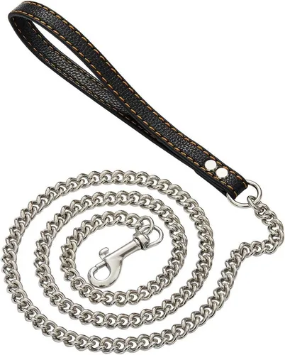 Vista 7 de Correa de cadena dorada de 4.3 pies para perros con cómoda asa de tráfico acolchada para perros de razas pequeñas, medianas y grandes, resistente